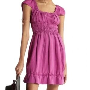 anthropologie pink smocked open back mini dress size M